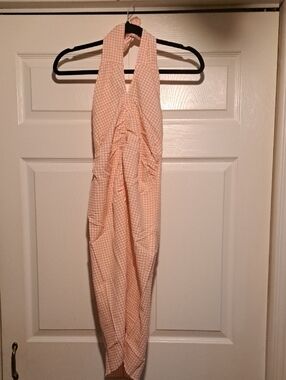 🎀Committed-white & pink Ladies dress Petite cute with necktie, Front Split